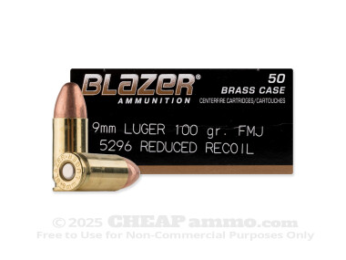 Blazer - Full Metal Jacket - 100 Grain 9mm Ammo - 50 Rounds