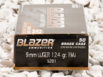 Blazer Brass Full Metal Jacket (FMJ) 124 Grain 9mm Luger (9x19)  Ammo - 50 Rounds